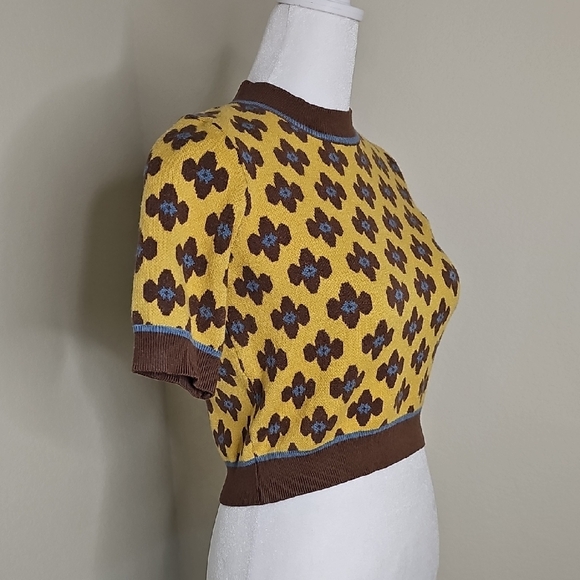 Cider Gold Brown Short Sleeve Sweater Womens M - Picture 3 of 8